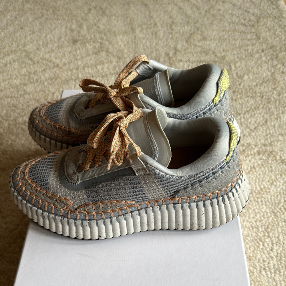 Chloe Nama Women's Sneakers in Gray, Light Blue and Orange. Size 36. - Picture 4 of 7